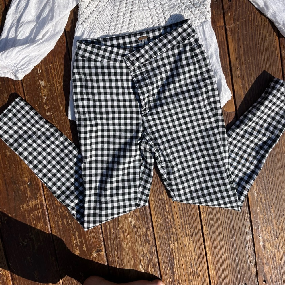 Free People Gingham Checkered High Waisted Pants